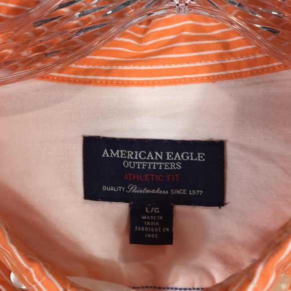 American Eagle Button Down Shirt Collared Pin strips Men size Large Orange white - Picture 4 of 9